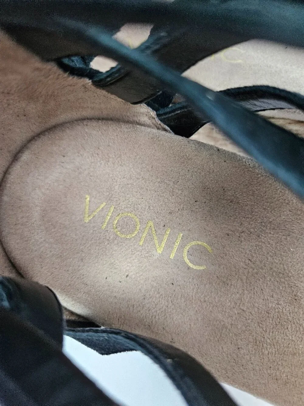 Vionic Calypso Black Suede Strappy Comfort Espadrille Wedge 10